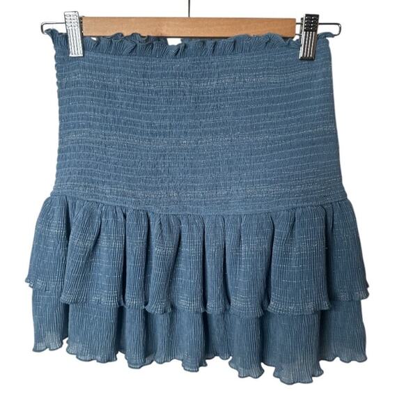 Storia Blue Soft Silver Lurex Stretch Ruffle Mini Skirt Women's Size S - Picture 1 of 4